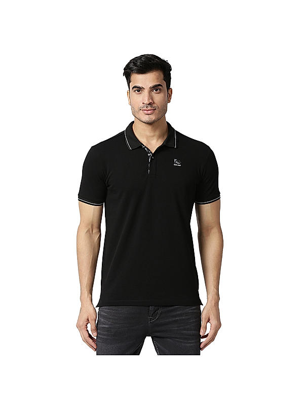 Killer Black Polo Neck Solid T-Shirts