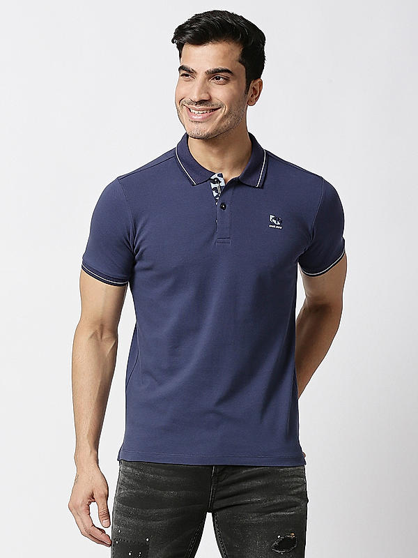Killer Blue Polo Neck Solid T-Shirts