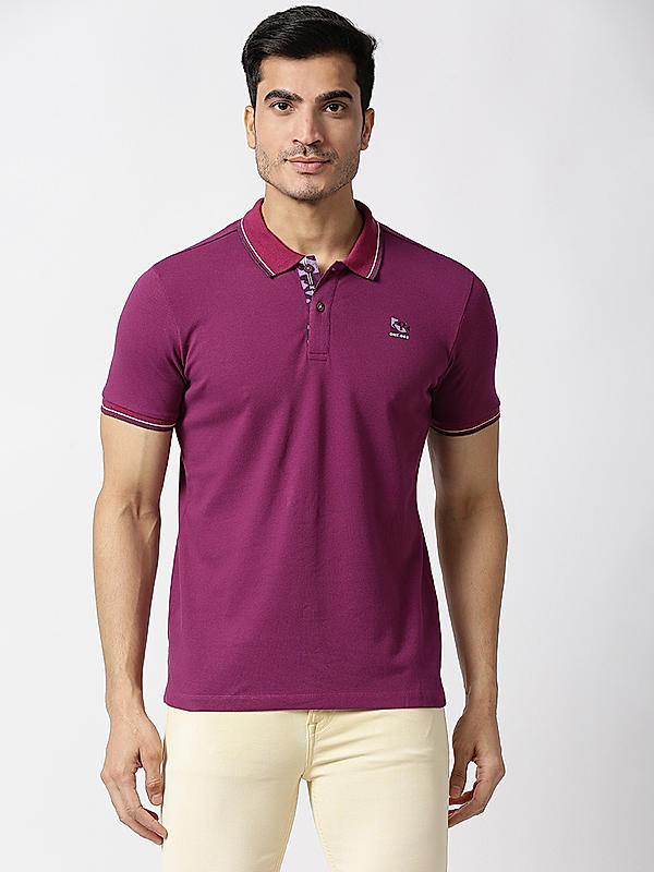 Killer Purple Polo Neck Solid T-Shirts