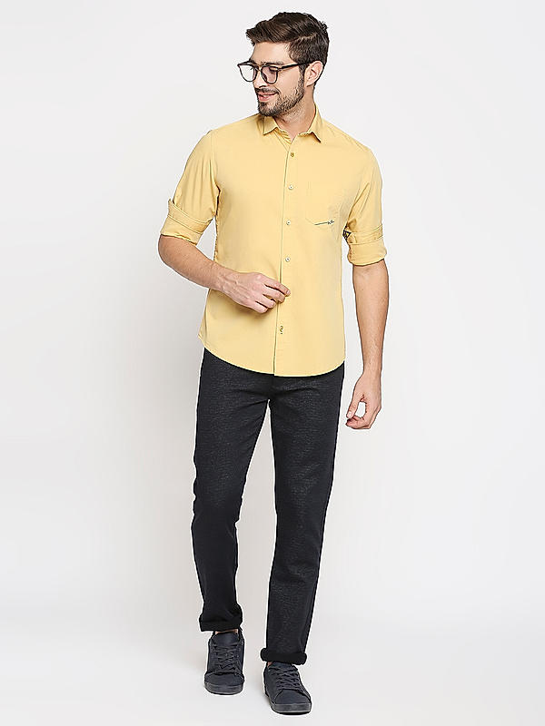 Killer Slim Fit Solid Yellow Shirts