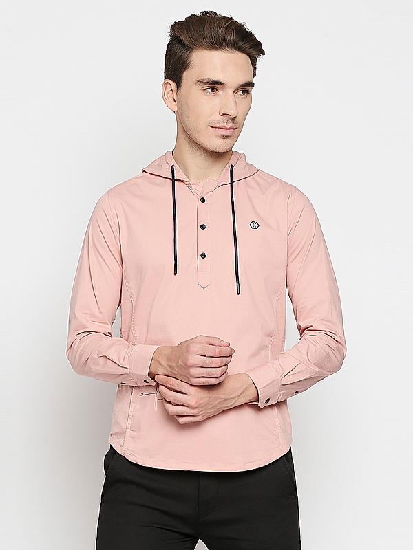 Killer Slim Fit Solid Pink Hooded Shirts