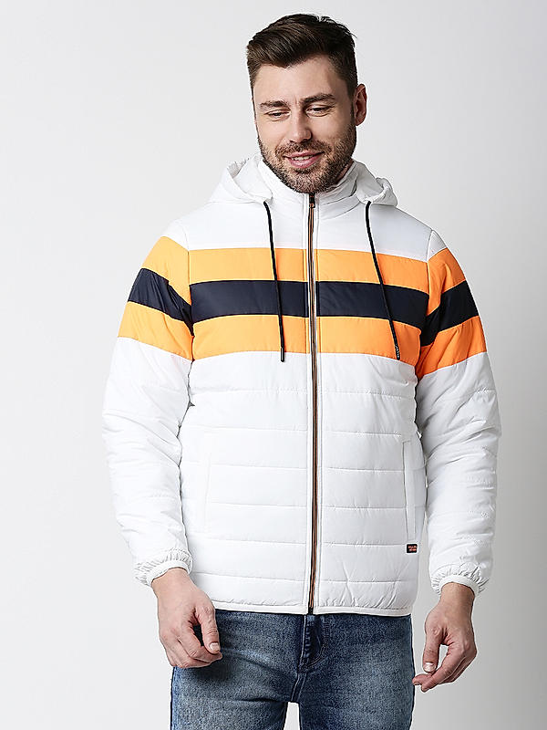 Killer White Solid Hooded Neck Jackets