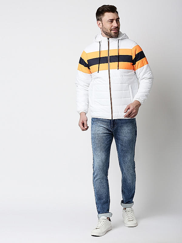 Killer White Solid Hooded Neck Jackets