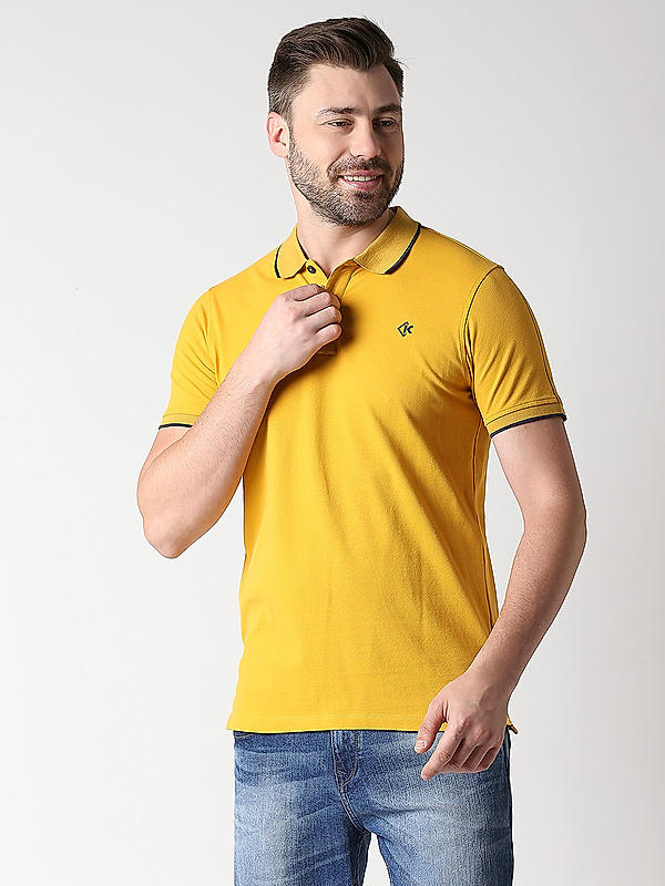 Killer Yellow Solid Slim Fit Polo Neck T-Shirts