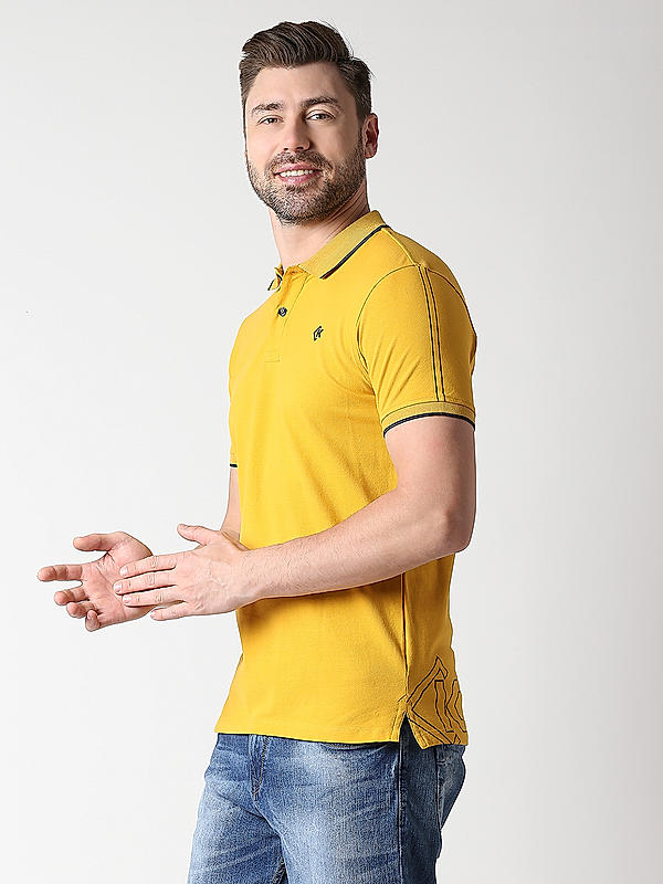 Killer Yellow Solid Slim Fit Polo Neck T-Shirts