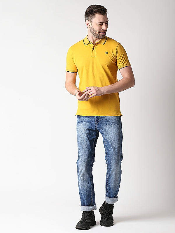 Killer Yellow Solid Slim Fit Polo Neck T-Shirts