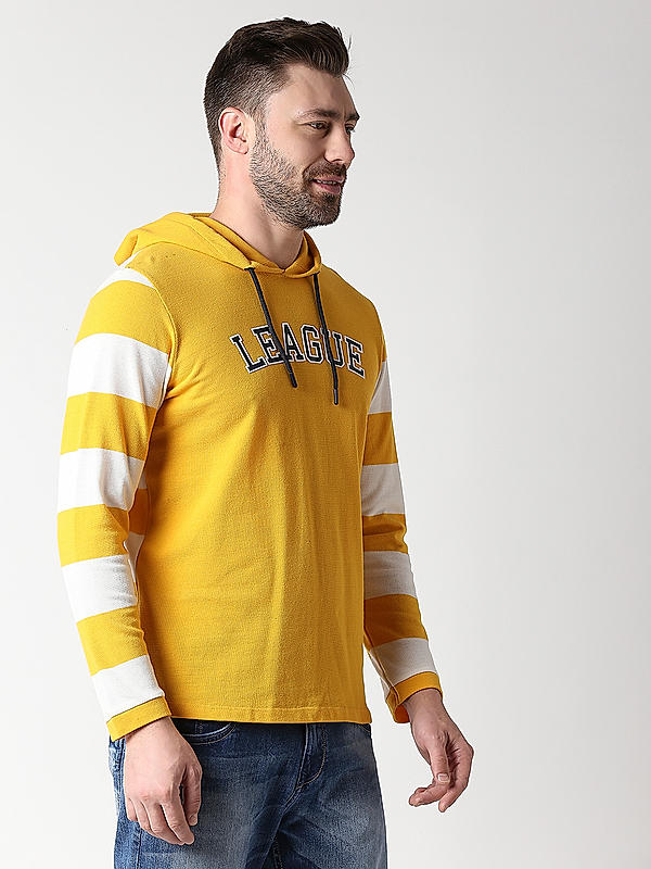Killer Yellow Printed Slim Fit Hooded Neck T-Shirts