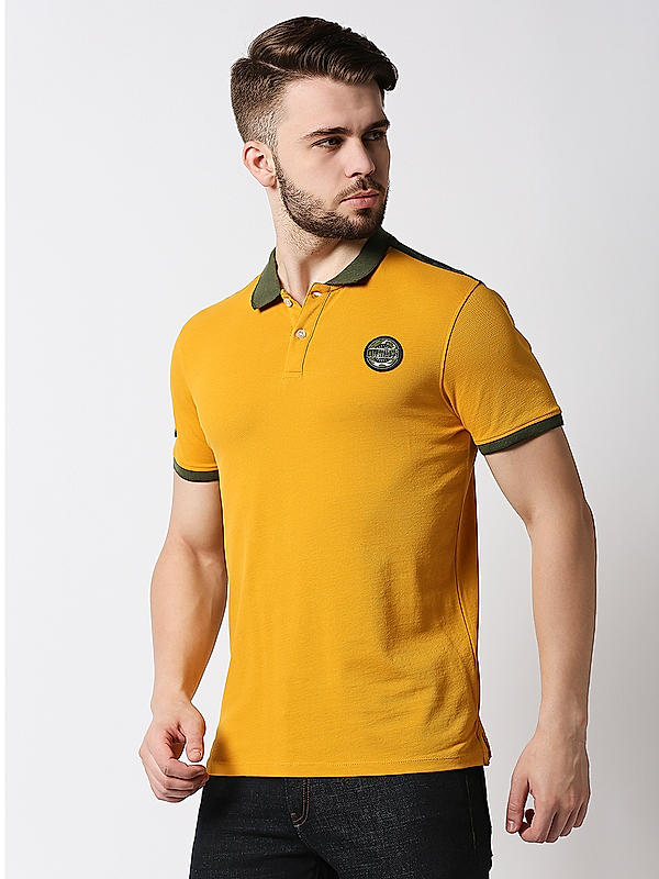 Killer Yellow Solid Slim Fit Polo Neck T-Shirts