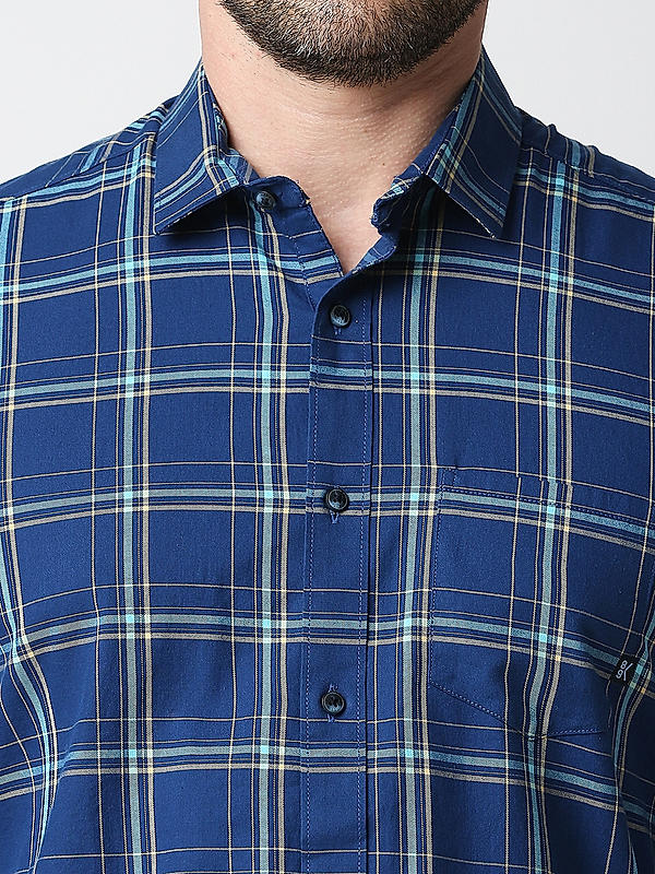 Killer Navy Slim Fit Collar Checks Shirts