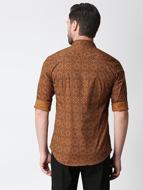 Killer Brown Slim Fit Collar Printed Shirts