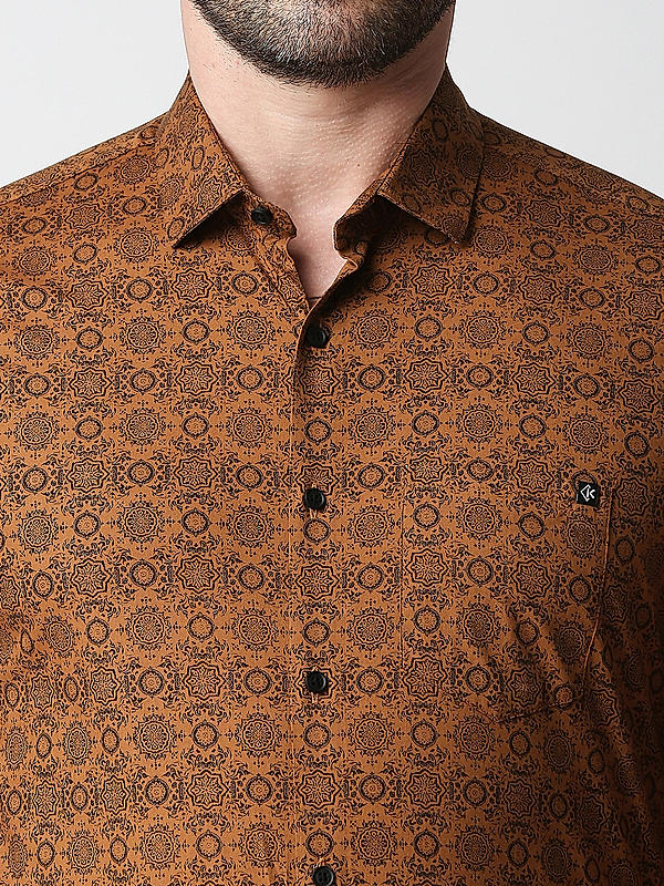 Killer Brown Slim Fit Collar Printed Shirts