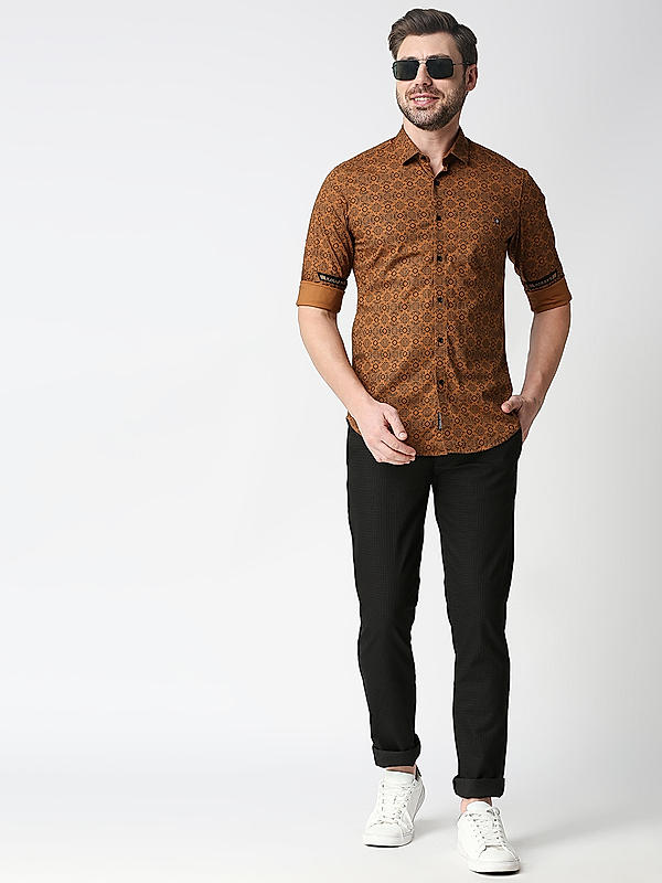 Killer Brown Slim Fit Collar Printed Shirts