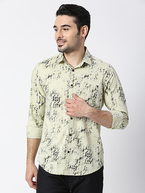 Killer Light Green Slim Fit Collar Printed Shirts