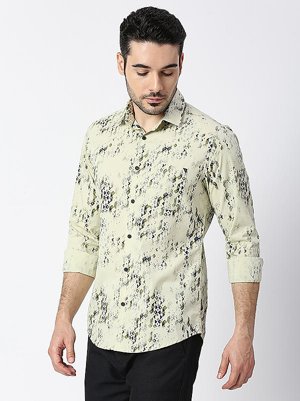 Killer Light Green Slim Fit Collar Printed Shirts