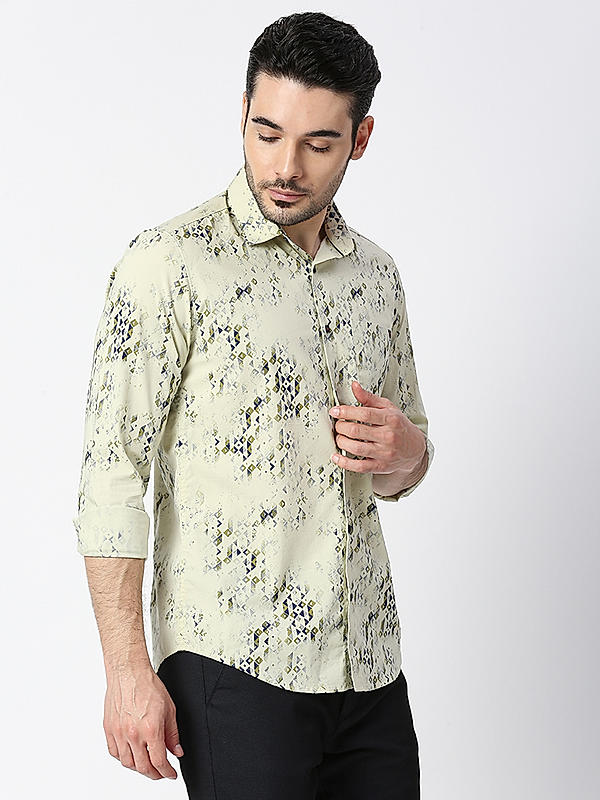 Killer Light Green Slim Fit Collar Printed Shirts