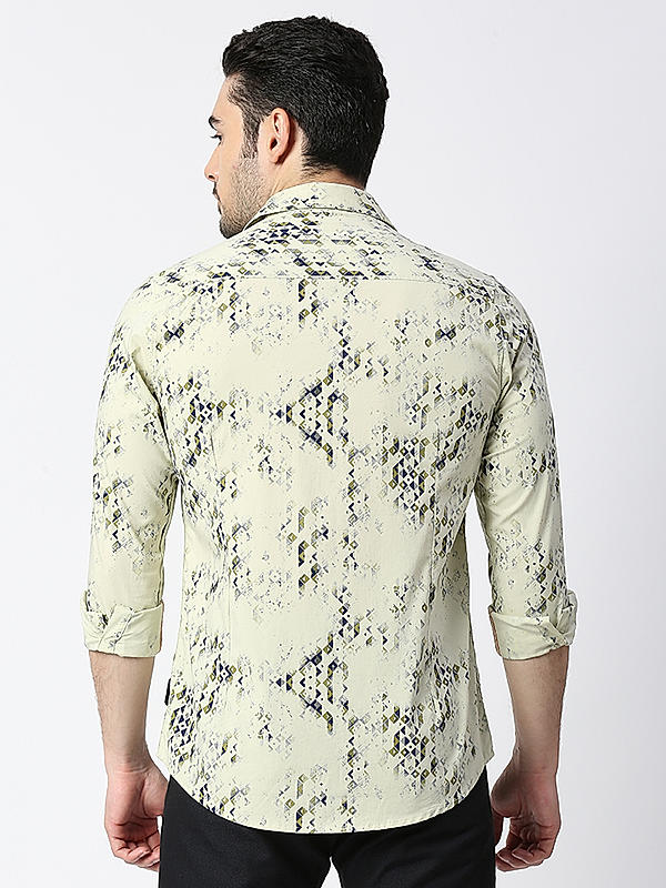 Killer Light Green Slim Fit Collar Printed Shirts