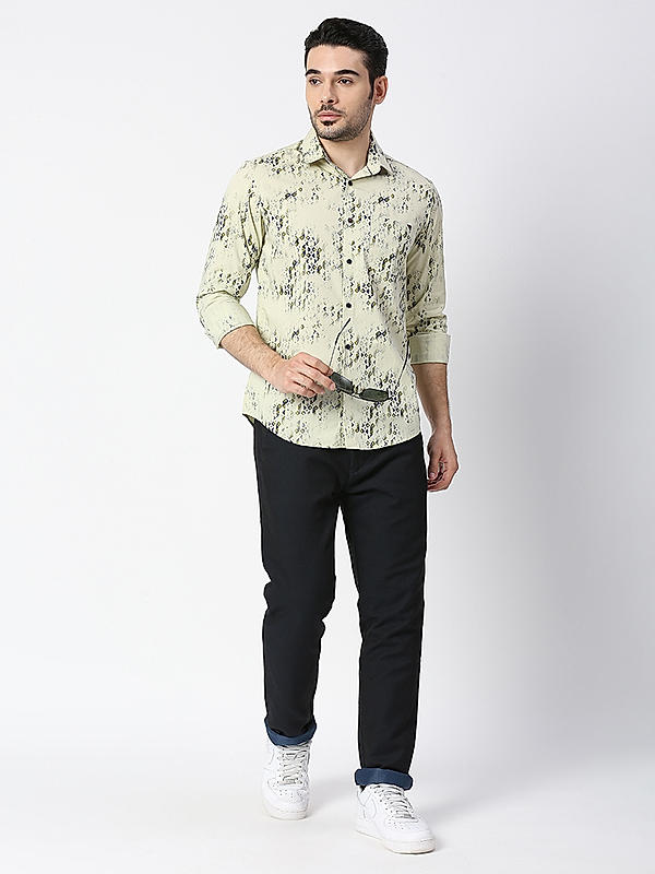 Killer Light Green Slim Fit Collar Printed Shirts