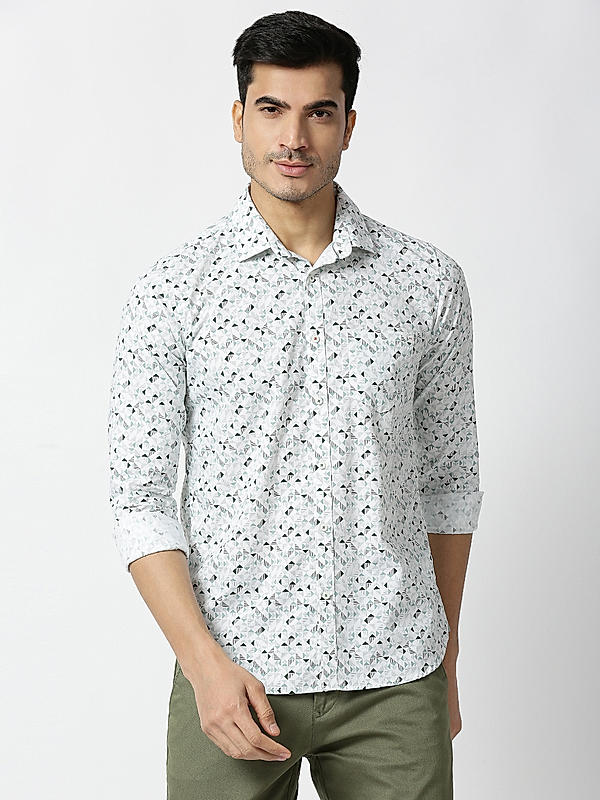 Killer Slim Fit Printed Light Green Shirts