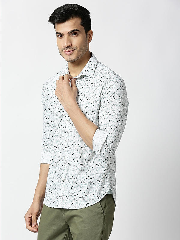 Killer Slim Fit Printed Light Green Shirts