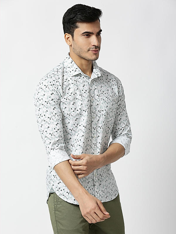 Killer Slim Fit Printed Light Green Shirts