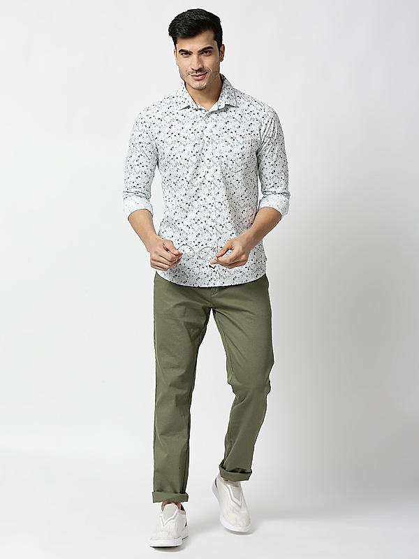 Killer Slim Fit Printed Light Green Shirts