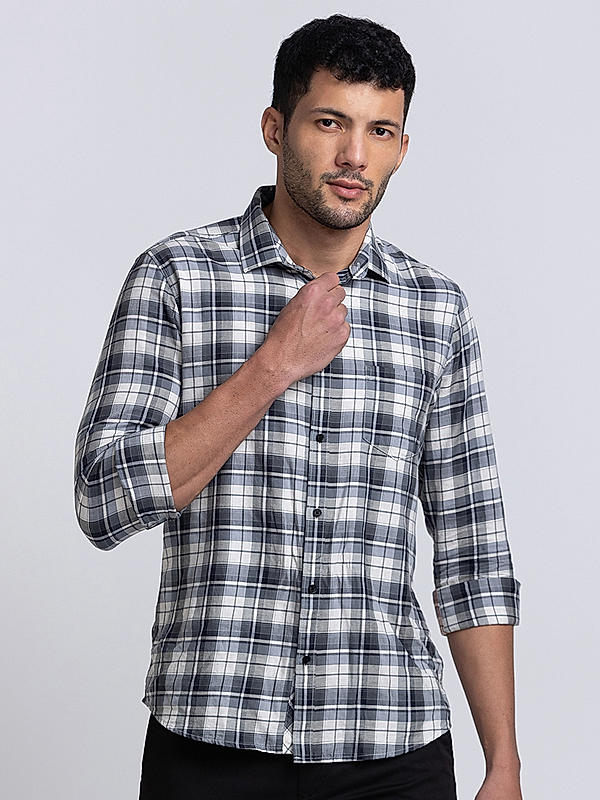 Killer Grey Slim Fit Collar Checks Shirts