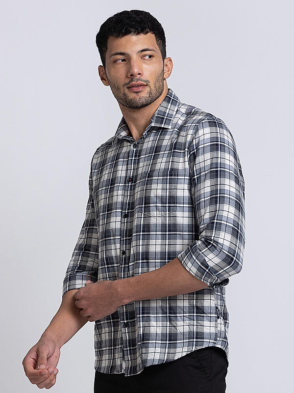 Killer Grey Slim Fit Collar Checks Shirts