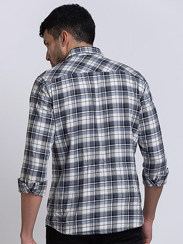 Killer Grey Slim Fit Collar Checks Shirts