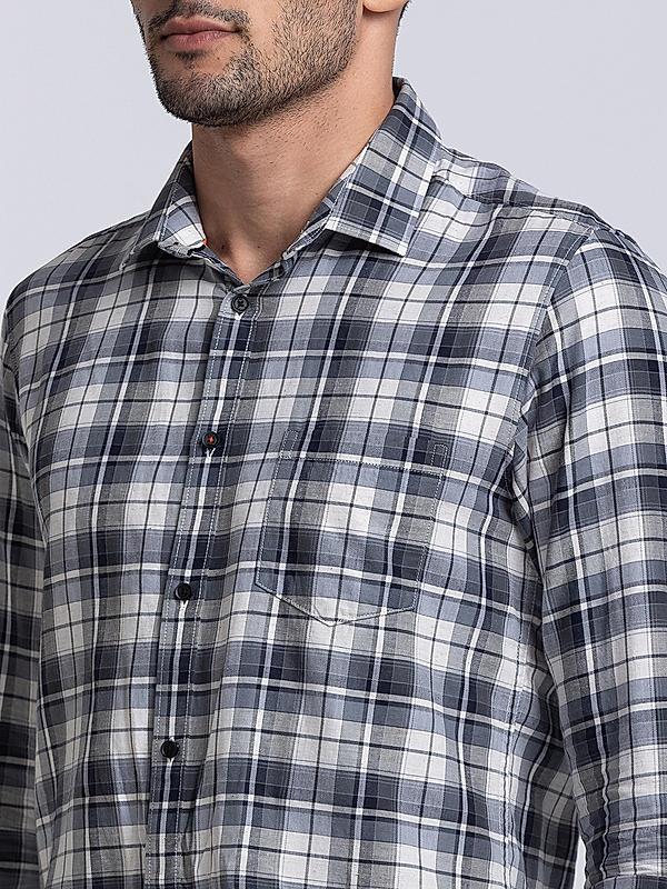 Killer Grey Slim Fit Collar Checks Shirts