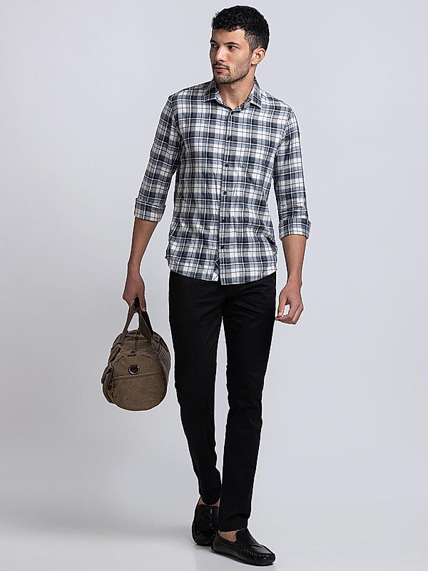 Killer Grey Slim Fit Collar Checks Shirts