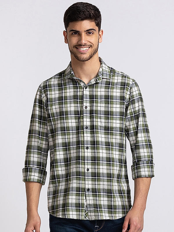 Killer Green Slim Fit Collar Checks Shirts