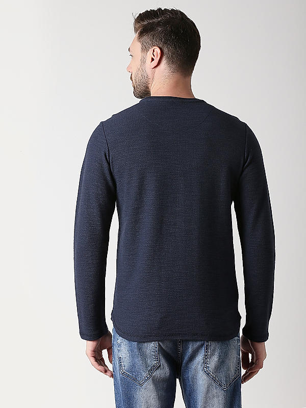 Killer Navy Blue Slim Fit Round Neck Solid T-Shirts