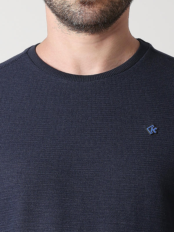 Killer Navy Blue Slim Fit Round Neck Solid T-Shirts