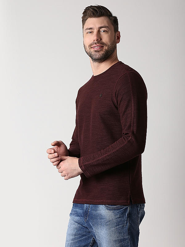 Killer Maroon Slim Fit Round Neck Solid T-Shirts