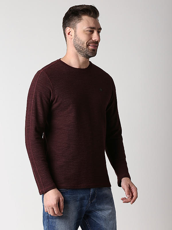 Killer Maroon Slim Fit Round Neck Solid T-Shirts