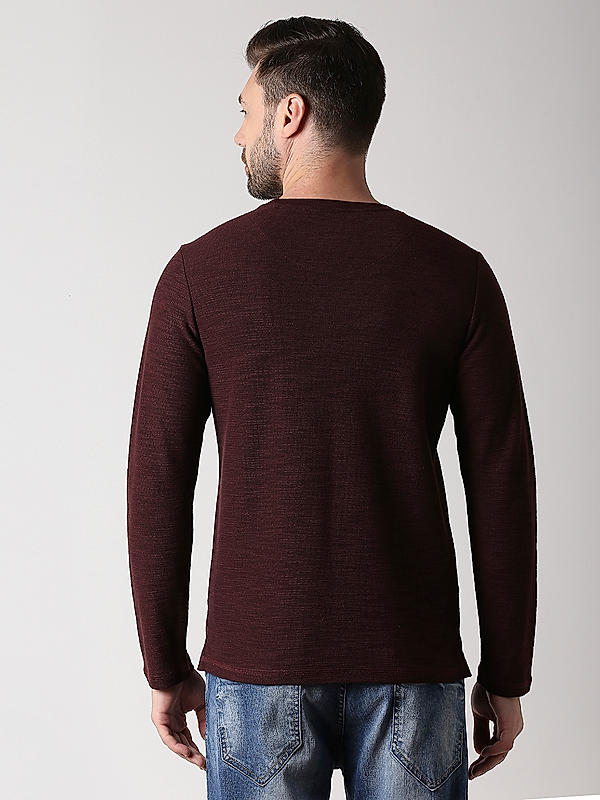 Killer Maroon Slim Fit Round Neck Solid T-Shirts