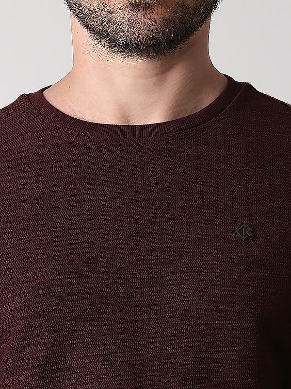 Killer Maroon Slim Fit Round Neck Solid T-Shirts