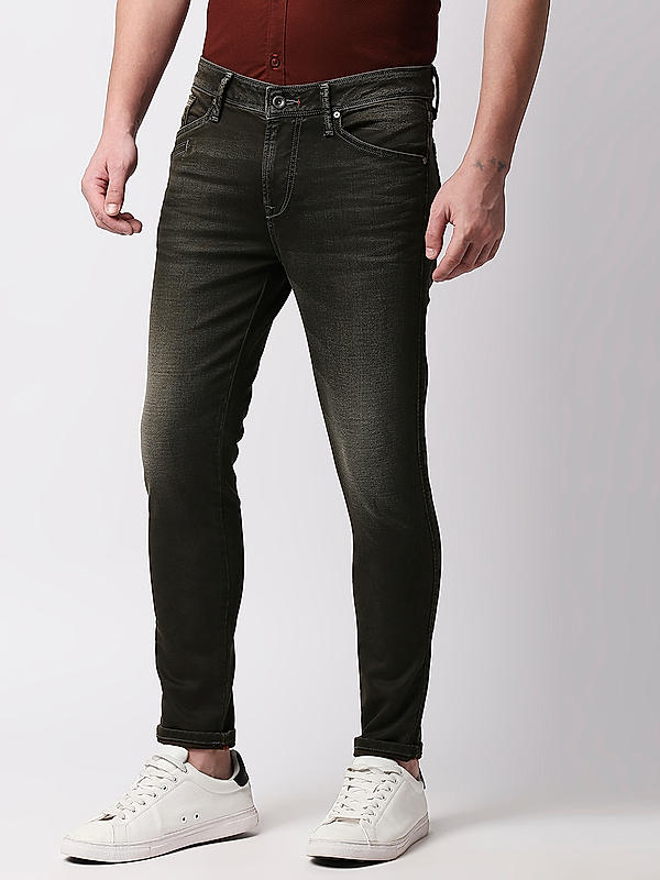 Killer Olive Solid Skinny Fit Jeans For Men