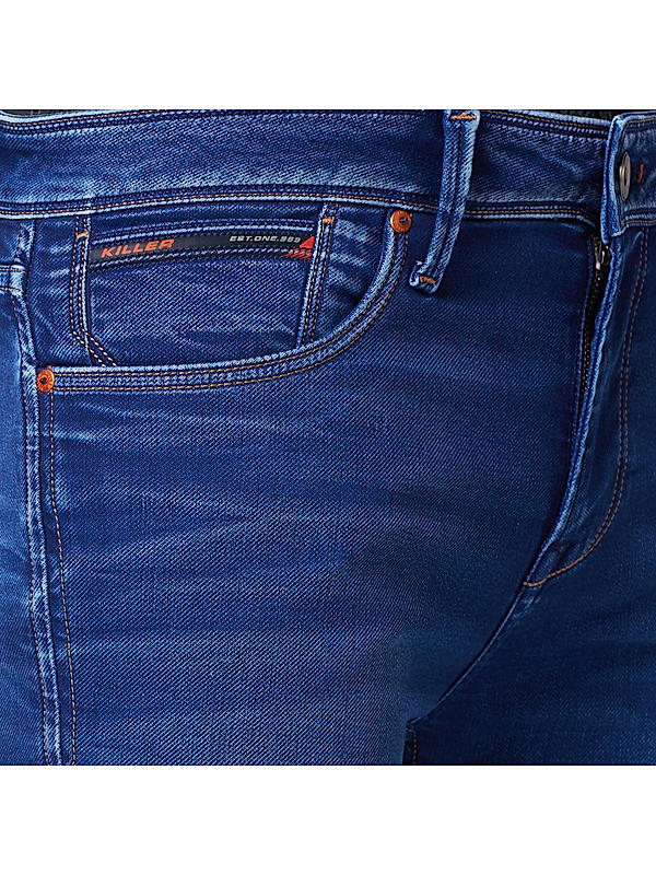 Killer Blue Solid Slim Fit Jeans For Men