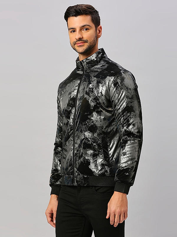 Killer Men Black Printed High Neck Jacket