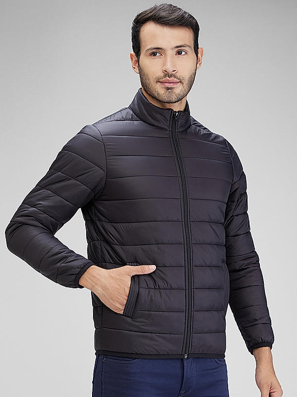 Killer Men Black Solid High Neck Jacket