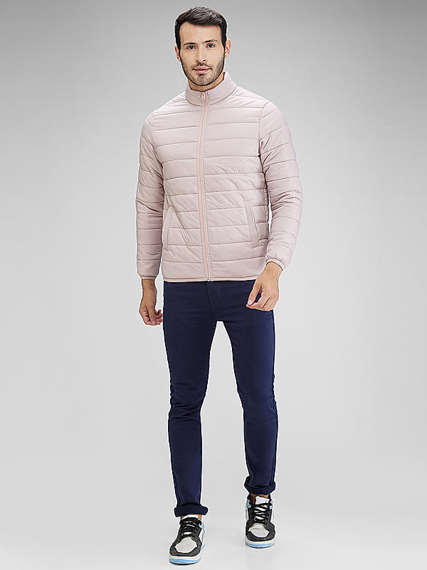 Killer Men Light Pink Solid High Neck Jacket