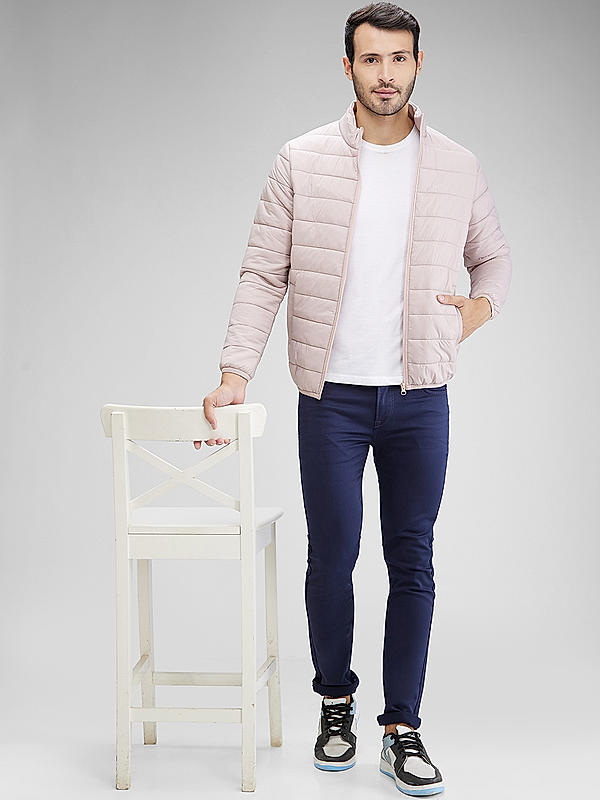 Killer Men Light Pink Solid High Neck Jacket