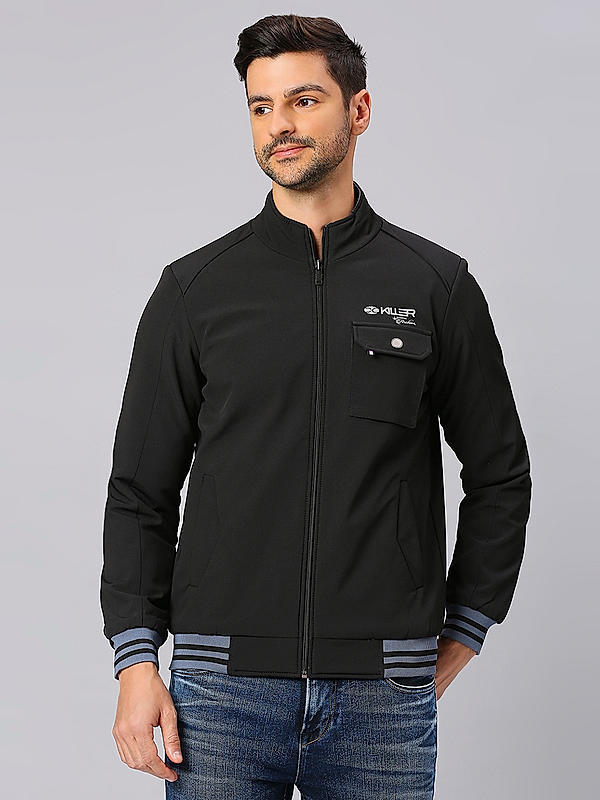 Killer Men Black Solid Reversible High Neck Jacket