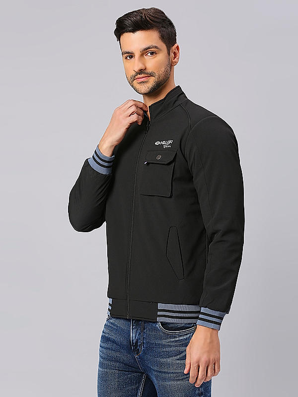 Killer Men Black Solid Reversible High Neck Jacket