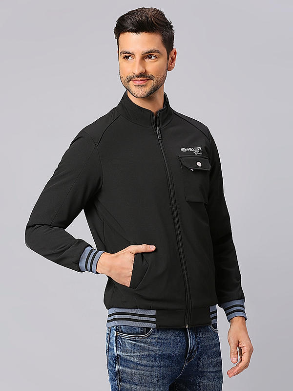 Killer Men Black Solid Reversible High Neck Jacket