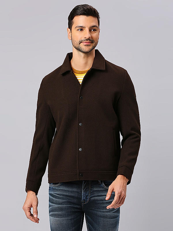 Killer Men Brown Solid Crop Jacket