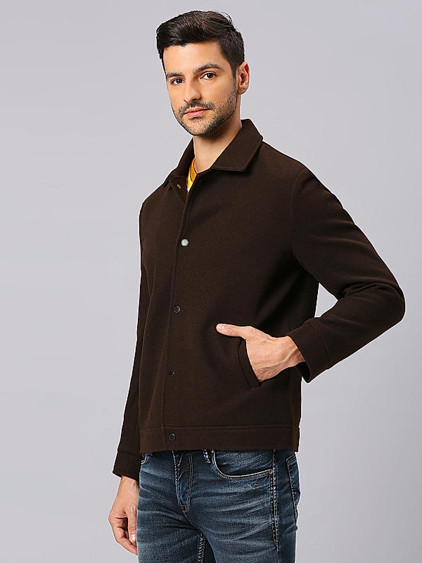 Killer Men Brown Solid Crop Jacket