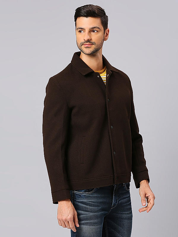 Killer Men Brown Solid Crop Jacket