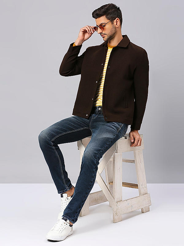 Killer Men Brown Solid Crop Jacket